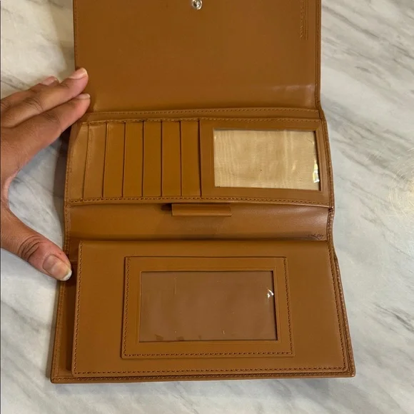 Dooney & Bourke VTG Tan Brown Cognac Leather Trifold Checkbook Card Wallet - Picture 5 of 10